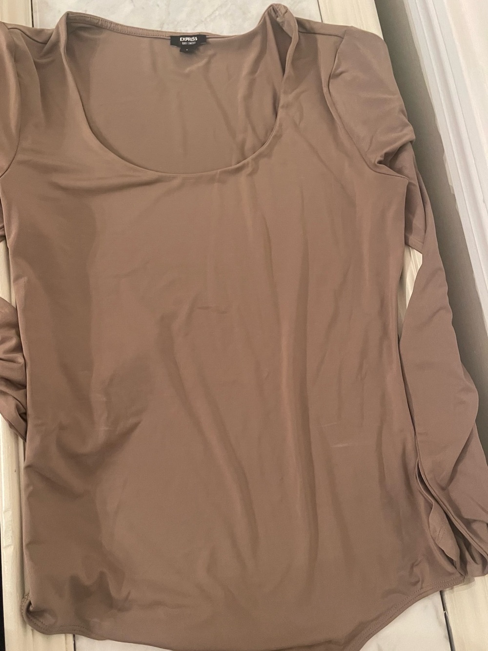 Express Taupe Long Sleeve Scoop Neck Bodysuit